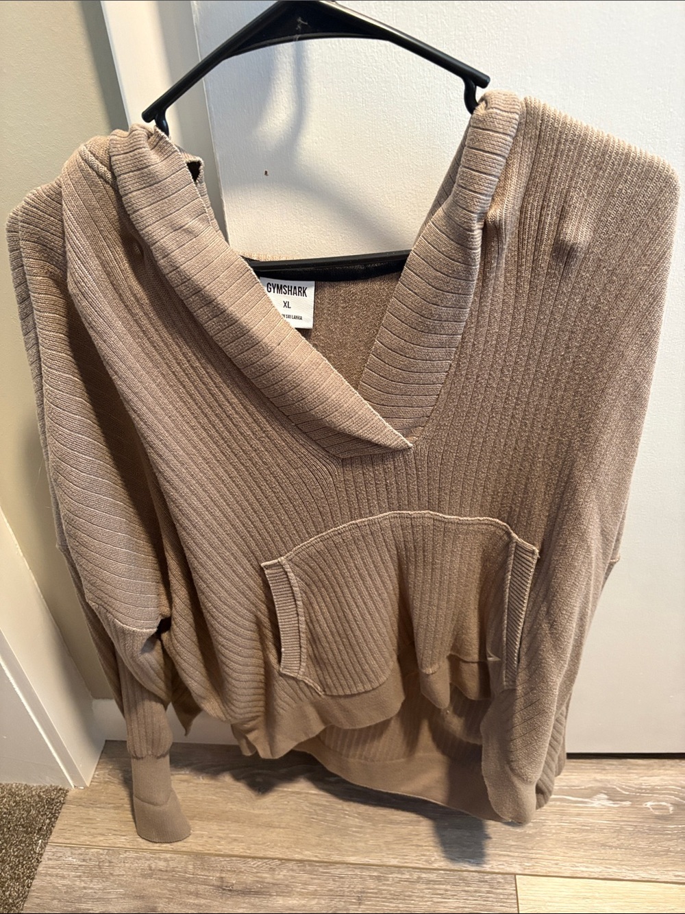 Gymshark Ribbed Cowl Hooded Sweater in Taupe
